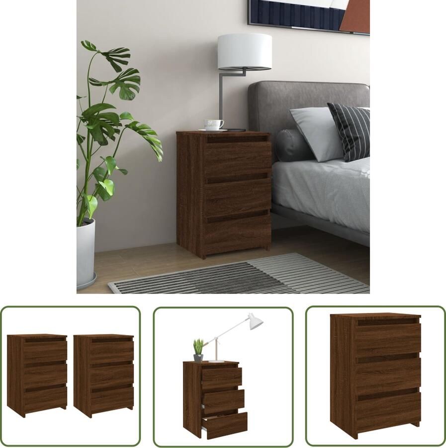 The Living Store Nachtkastjes Multifunctioneel Bruineiken 40 x 35 x 62.5 cm Bewerkt hout Nachtkastjes Kast Houten Kast Slaapkamermeubel Multifunctioneel Meubel - Foto 2