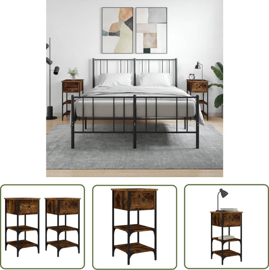 The Living Store Nachtkastjes naam Nachtkastjes Afmetingen- 34 x 36 x 70 cm Ken- Verstelbare poten Kleur- Gerookt eiken Nachtkastjes Kastjes Houten Nachtstand Bruine Nachtkast Vintage Nachtkast - Foto 2