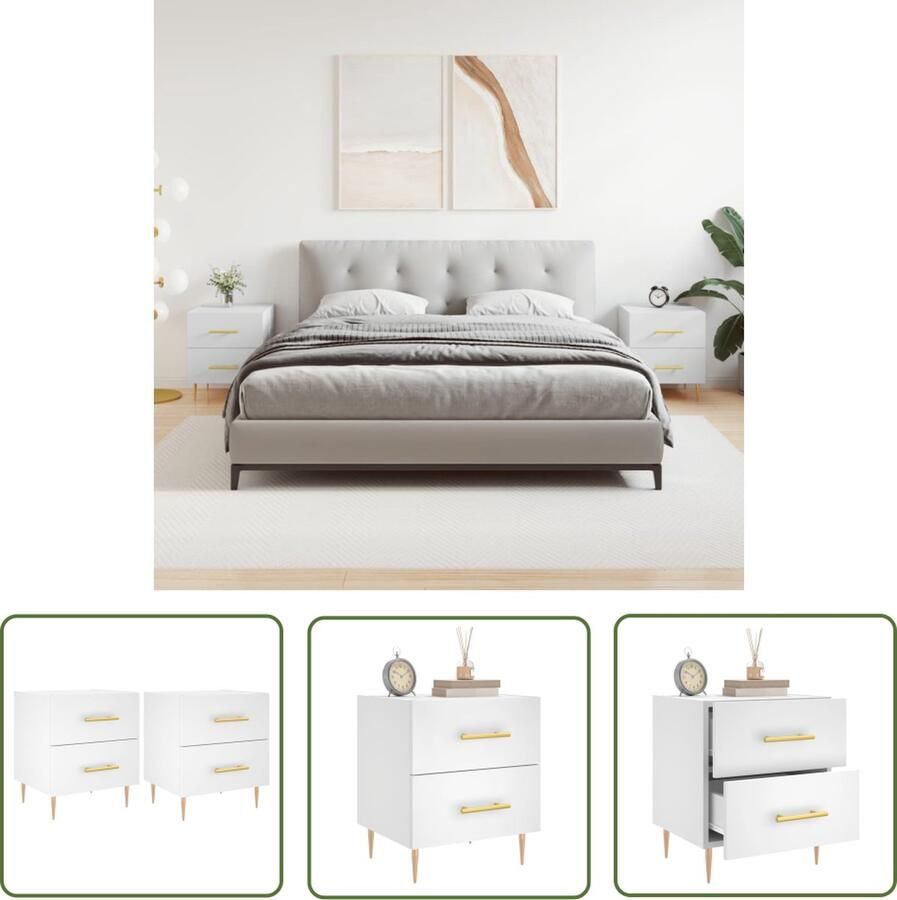 The Living Store Nachtkastjes Nachtkastje 40 x 35 x 47.5 cm Wit - Foto 2