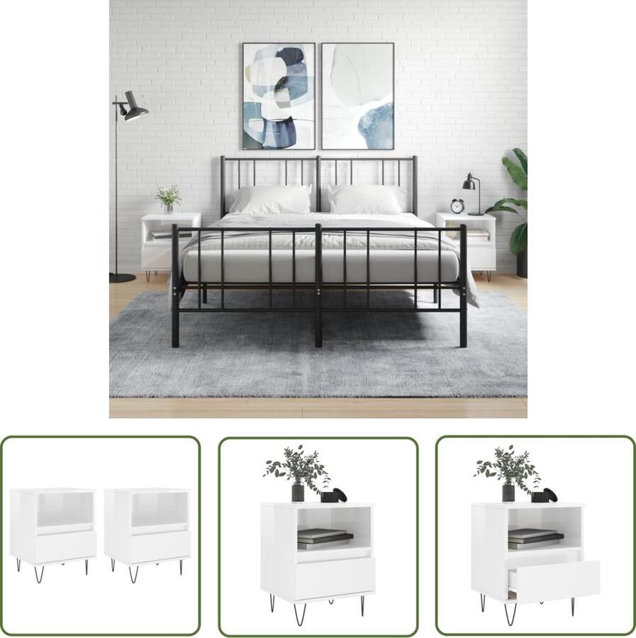 The Living Store Nachtkastjes Nachtkastje Hoogglans Wit 40 x 35 x 50 cm Met Lade en Vak Nachtkastje Kastje Slaapkamermeubel Houten Meubel Witte Meubel - Foto 2