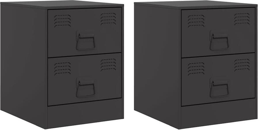 The Living Store Nachtkastjes 2 st 34 5x39x44 cm staal zwart Nachtkastjes Nachtkasten Staal Nachtkast Zwarte Nachtkast Industrieel Nachtkastje - Foto 2