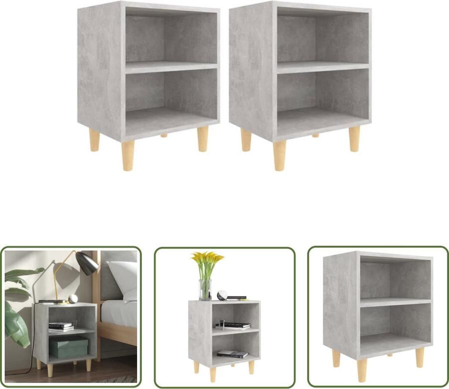 The Living Store Nachtkastjes Scandinavisch Betongrijs 40x30x50 cm Houten poten Nachtkastjes Scandinavisch Design Beton Grijs Houten Poten Opbergruimte - Foto 2