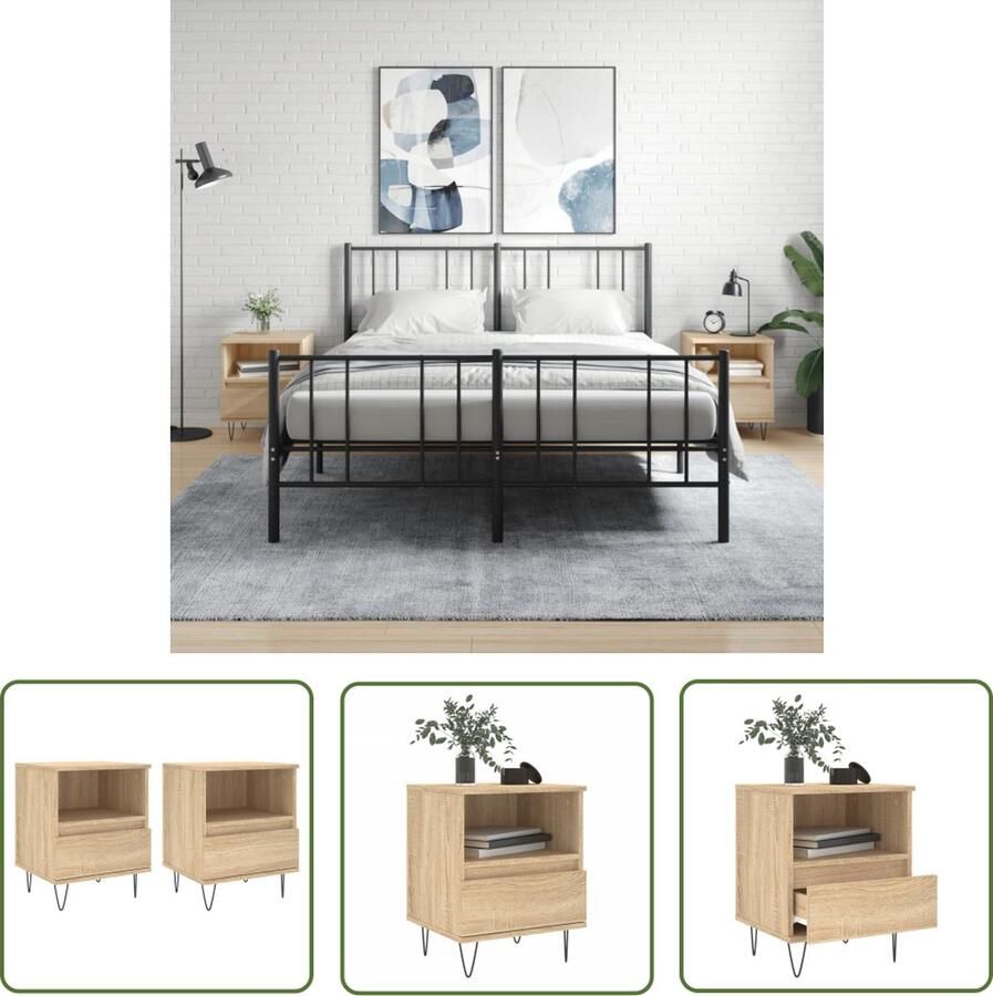 The Living Store Nachtkastjes Sonoma Eiken 40x35x50 cm Opbergruimte en Stevig Blad Nachtkastjes Kastjes Salonmeubel Slaapkamerdecoratie Houten Meubel - Foto 2