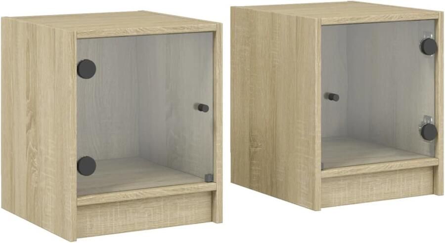 The Living Store Nachtkastjes met glazen deuren 2 st 35x37x42 cm sonoma eiken Nachtkastjes Salontafel Kamermeubel Houten Meubel Bruine Meubels - Foto 2