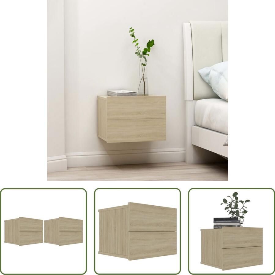 VidaXL The Living Store Nachtkastjes Sonoma eiken Spaanplaat 40x30x30 cm Met 2 lades - Foto 2