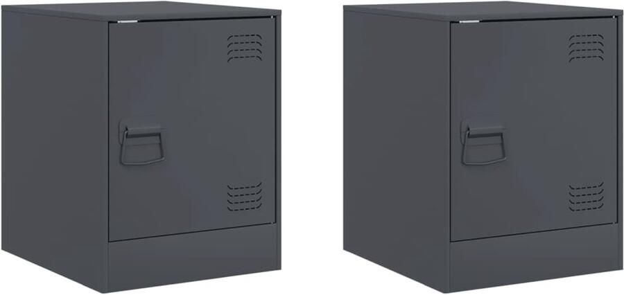 The Living Store Nachtkastjes 2 st 34 5x39x44 cm staal antracietkleurig Nachtkastjes Nacht Tafels Staal Antraciet Industriële Design - Foto 2