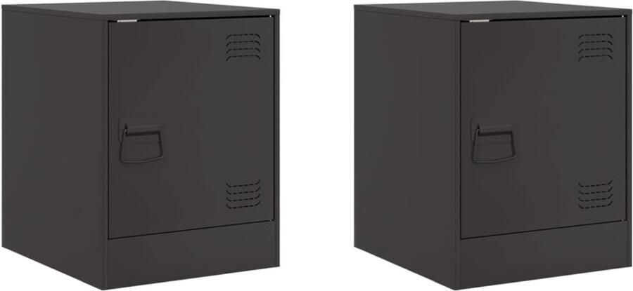 The Living Store Nachtkastjes Staal 34.5 x 39 x 44 cm Zwart Maakt gebruik van koudgewalst staal praktisch en onderhoudsvriendelijk - Foto 2