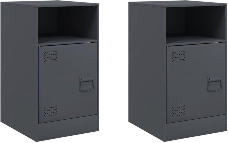 The Living Store Nachtkastjes 2 st 34 5x39x62 cm staal antracietkleurig Nachtkastjes Nachtkasten Staal Antraciet Industrieel - Foto 2