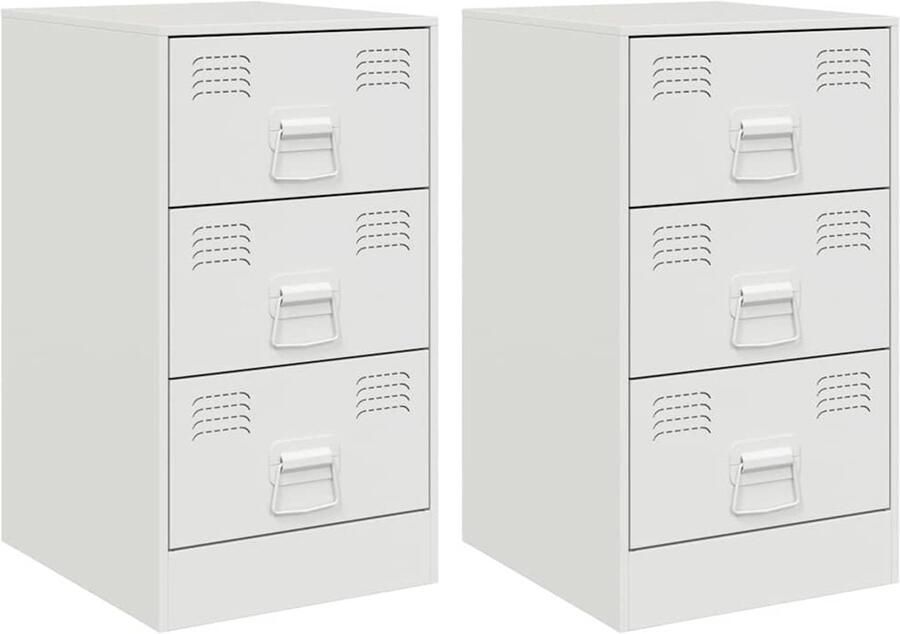 The Living Store Nachtkastjes 2 st 34 5x39x62 cm staal wit Nachtkastjes Staal Wit Koudgewalst Staal Opbergkast - Foto 2