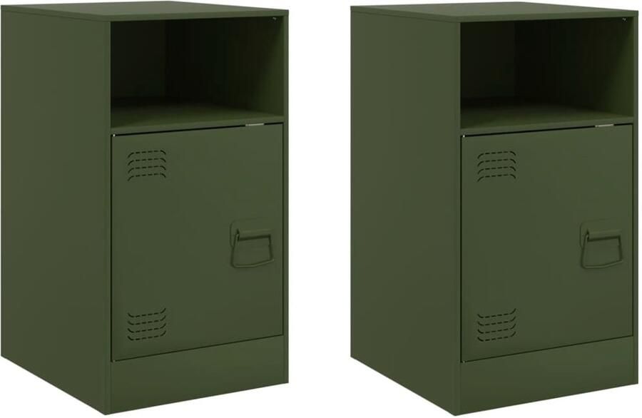 The Living Store Nachtkastjes 2 st 34 5x39x62 cm staal olijfgroen Nachtkastje Nachtkastjes Bijzettafel Wandkastje - Foto 2