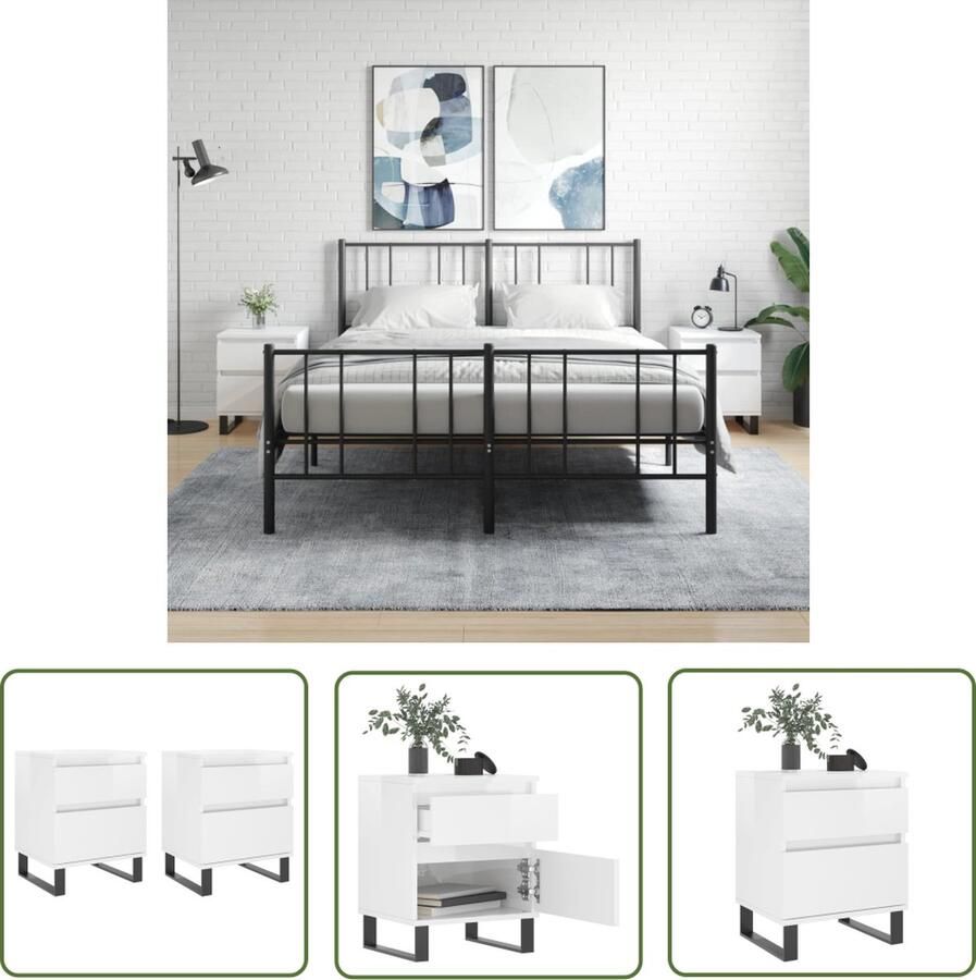 The Living Store Nachtkastjes Trendy Meubelen 40 x 35 x 50 cm Hoogglans wit Nachtkastjes Slaapkamermeubilair Houten Meubels Hoogglans Wit Modern Design - Foto 3
