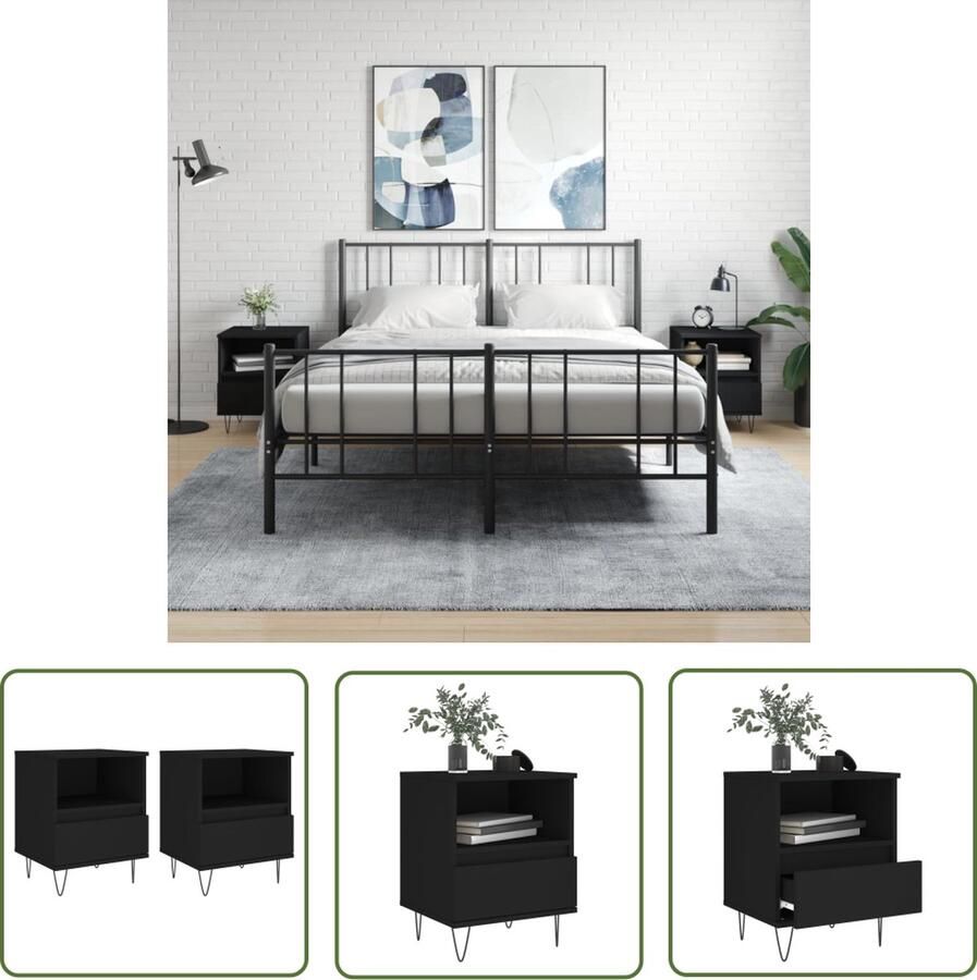 The Living Store Nachtkastjes Trendy Meubelen 40 x 35 x 50 cm Zwart