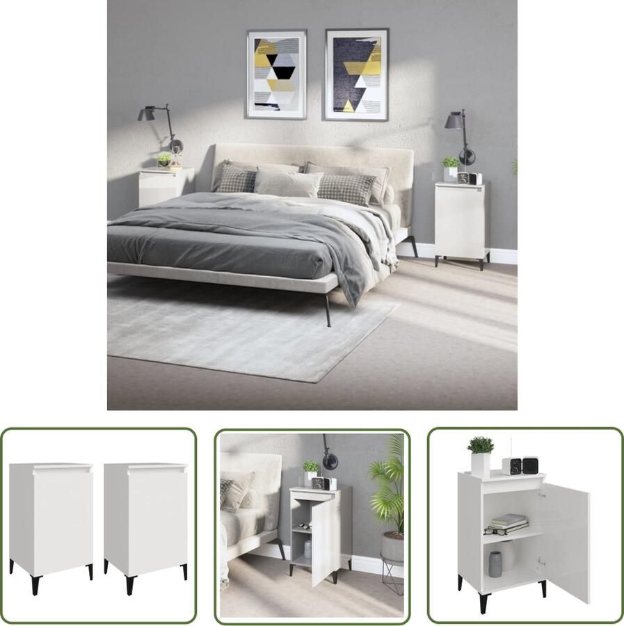 The Living Store Nachtkastjes Trendy Meubelen 40 x 35 x 70 cm Kleur- Hoogglans wit - Foto 2