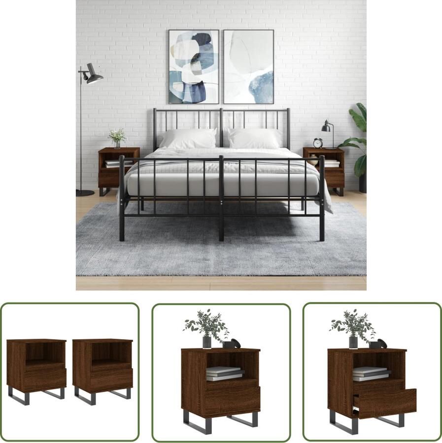 The Living Store Nachtkastjes 2 st 40x35x50 cm bewerkt hout bruin eikenkleur Nachtkastjes Kastjes Meubel Houten Kast Bruine Eiken - Foto 3
