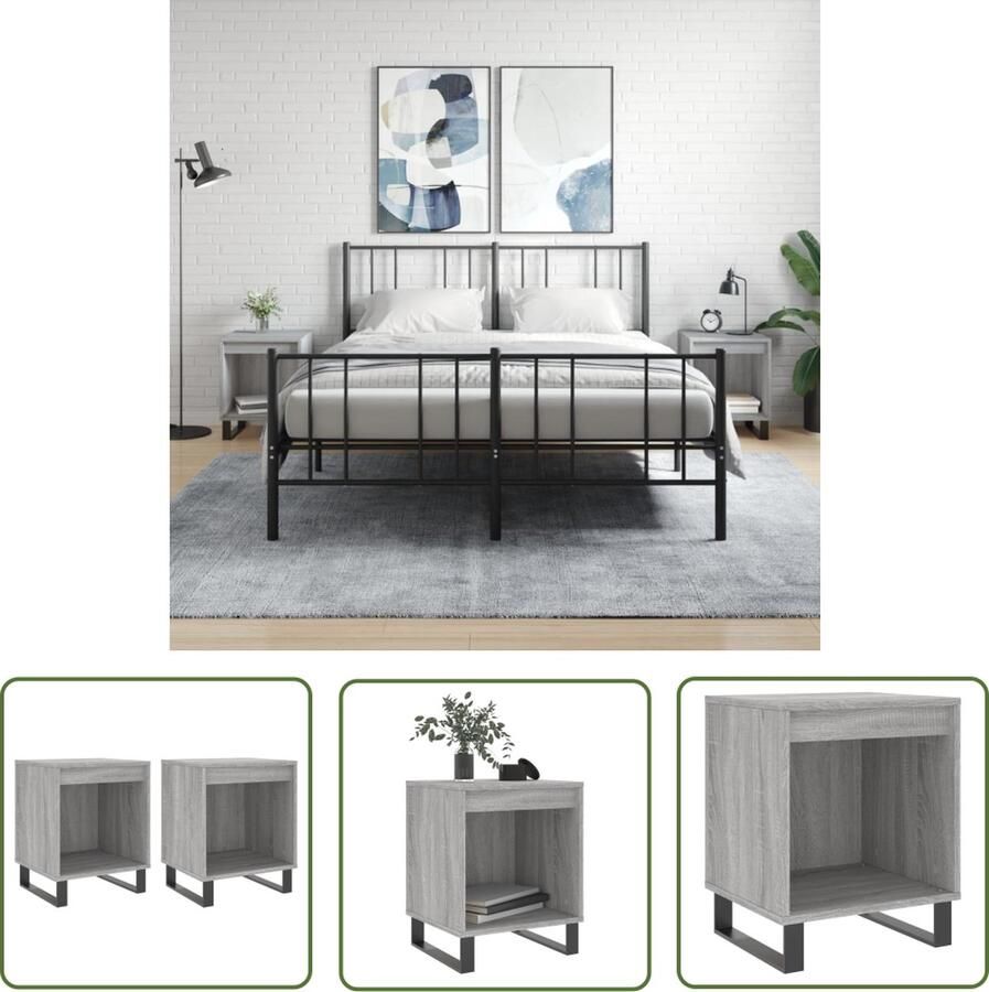 The Living Store Nachtkastjes Trendy Meubelen Afmeting- 40 x 35 x 50 cm Kleur- Grijs Sonoma Eiken Nachtkastjes Kastjes Slaapkamerinrichting Houten Meubilair Grijze Meubels - Foto 2