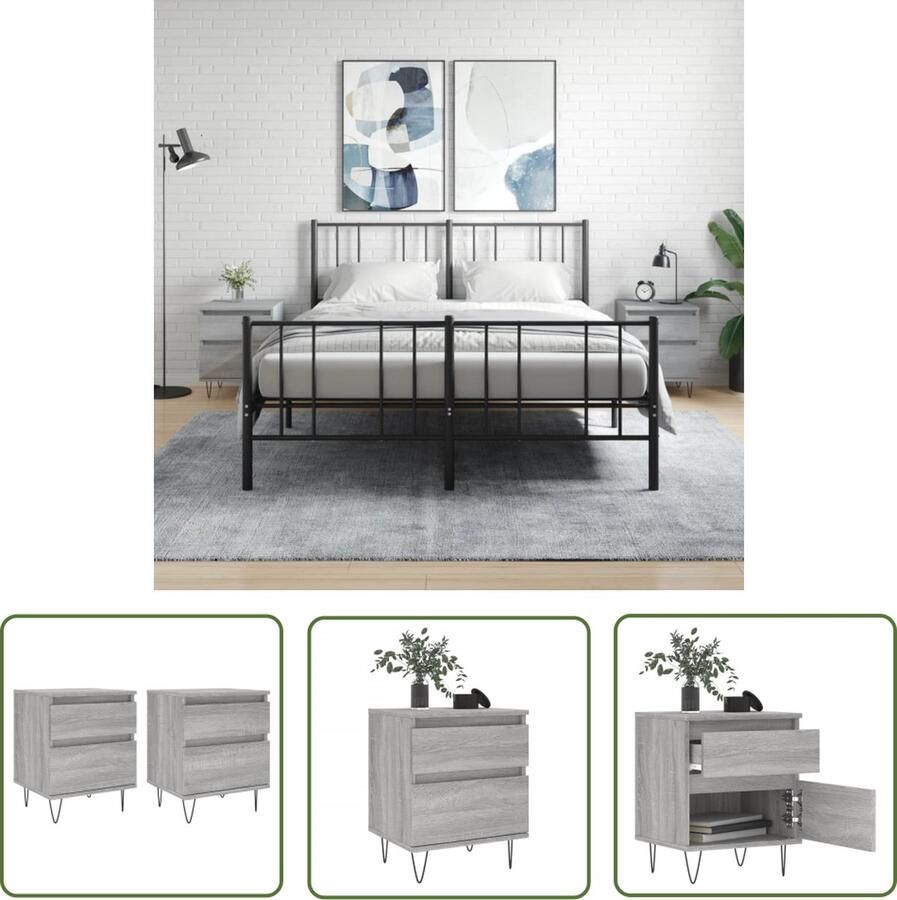 The Living Store Nachtkastjes Trendy Meubelen Afmetingen- 40 x 35 x 50 cm Kleur- Grijs Sonoma Eiken Nachtkastjes Kastjes Salontafel Woonkamermeubel Houten Meubel - Foto 2