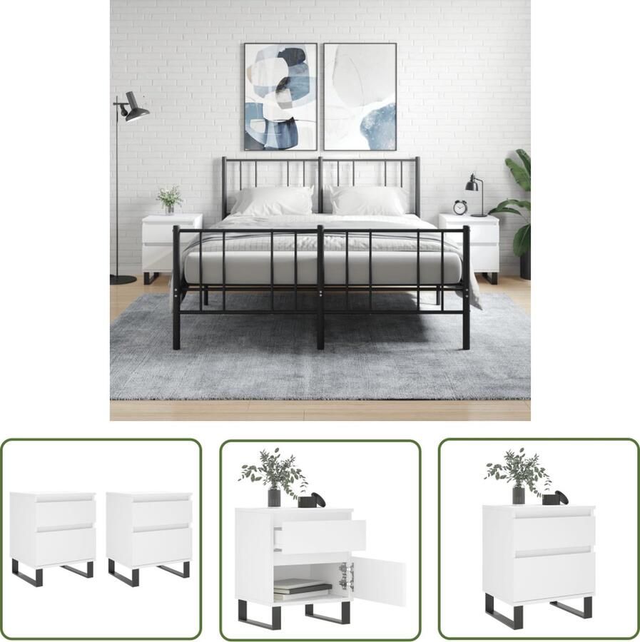 The Living Store Nachtkastjes Trendy Meubelen Afmetingen- 40 x 35 x 50 cm Kleur- Wit Nachtkastjes Kastjes Slaapkamers Meubilair Houten Meubelen - Foto 3