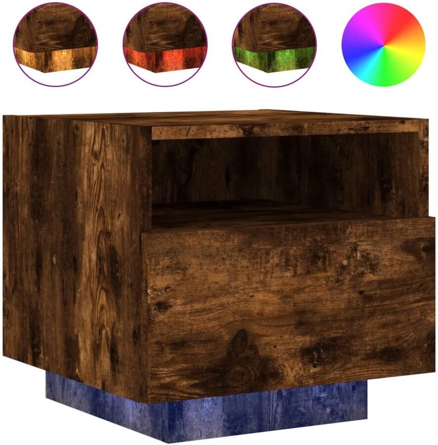 The Living Store Nachtkastje met LED-verlichting 40x39x37 cm gerookt eikenkleur Nachtkastje Nachtkastjes Nachtkastje Met LED Nachtkastje Met LED-verlichting - Foto 2