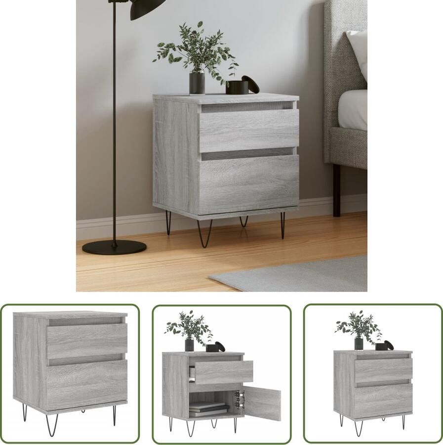 The Living Store Nachttafel Trendy grijs sonoma eiken 40x35x50 cm met lade en deur
