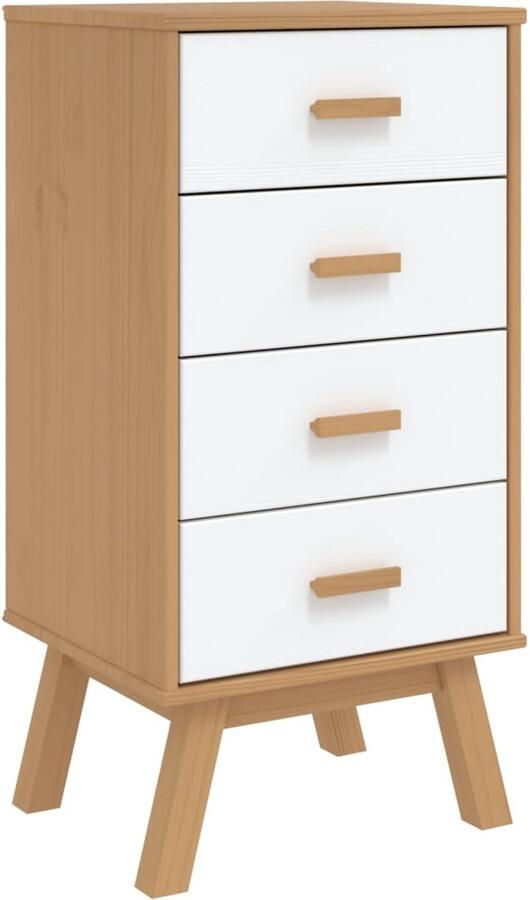 The Living Store Nachtkastje OLDEN massief grenenhout wit en bruin Nachtkastje Nachtkastjes Bijzettafel Wandkastje - Foto 2