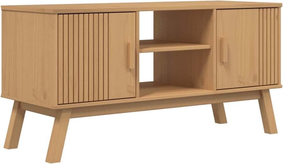 The Living Store Tv-meubel OLDEN 114x43x57 cm massief grenenhout bruin Tv Kast Scandinavisch Design Grenenhout Vintage Tv Stand Salontafel - Foto 3