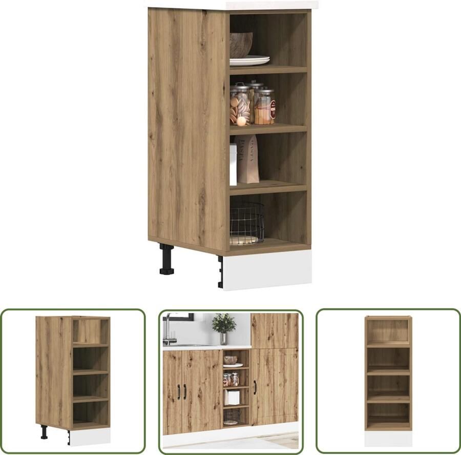 VidaXL Houten Kast Keukenonderkast Onderkast Riga 30x44 5x81 5 cm bewerkt hout artisanaal eikenkleur Opslagoplossing Eiken Kleur Keukeninrichting - Foto 2