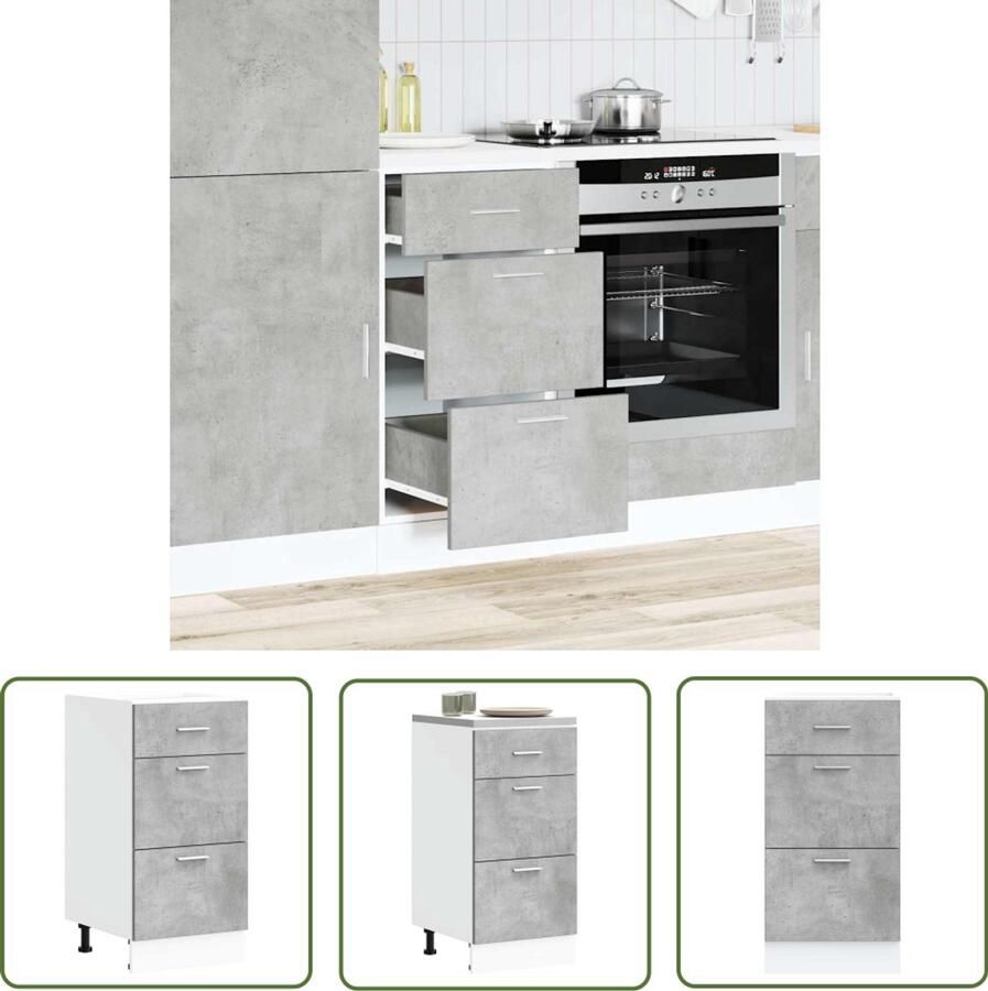 The Living Store Onderkast 40x46x81 5 cm bewerkt hout betongrijs Keukenonderkast Houten Kast Opslagruimte Betonnen Grijze Kast Ladekasten