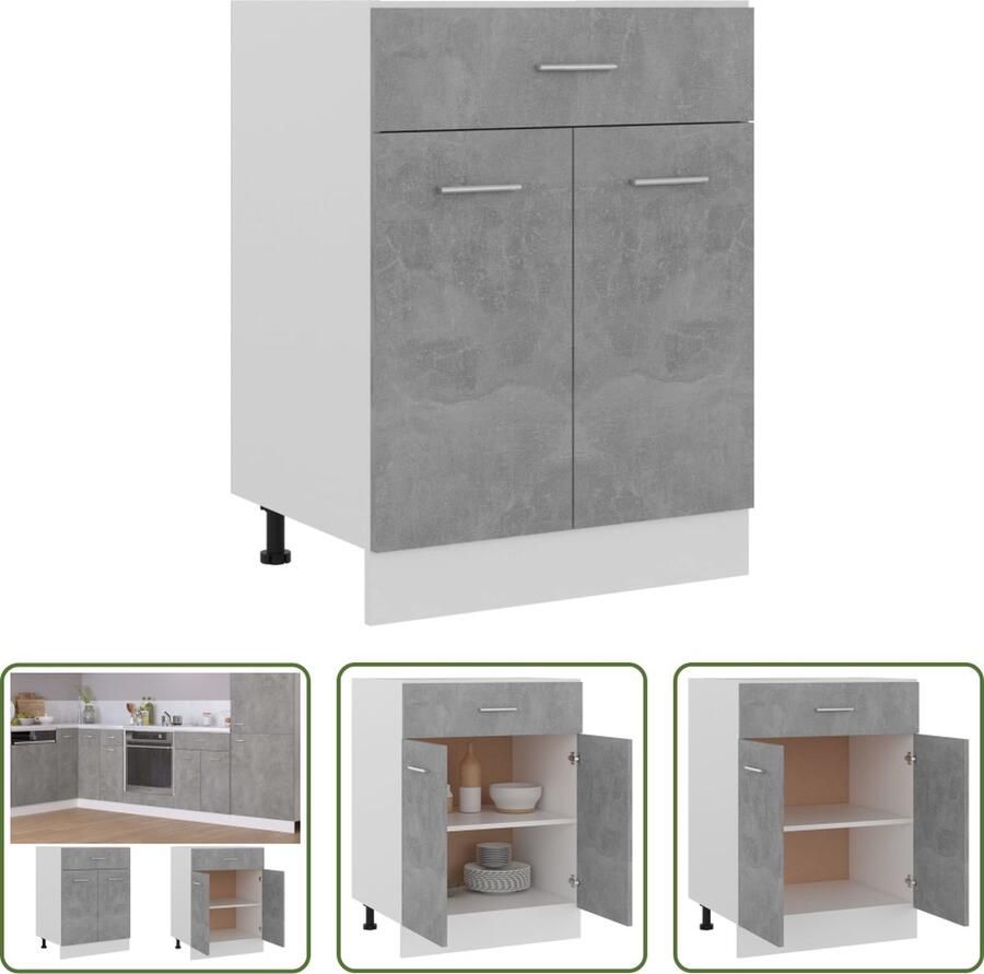 The Living Store Onderkast met lade 60x46x81-5 cm bewerkt hout betongrijs Keukenkast