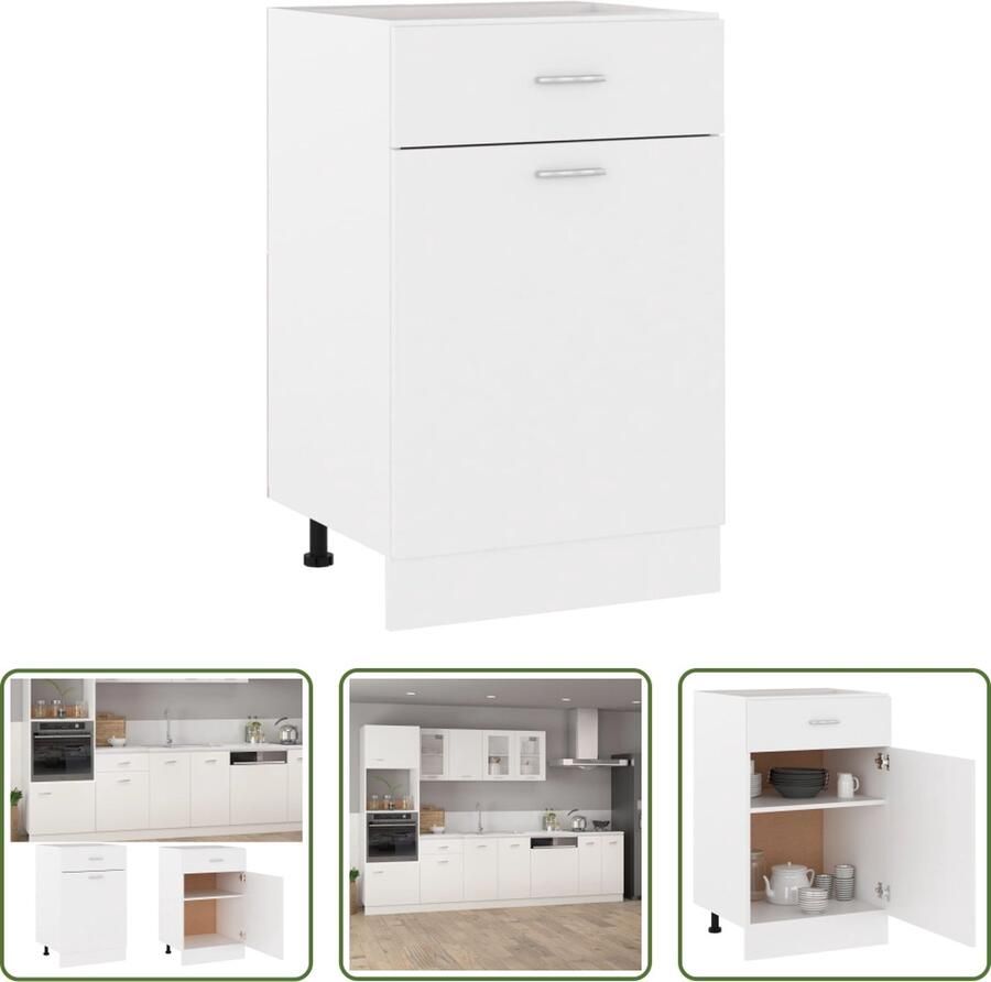 The Living Store Onderkast met lade Lyon 50x46x81 5 cm bewerkt hout wit Onderkast Keukenmeubilair Lades Opslagruimte Houten Kast - Foto 2