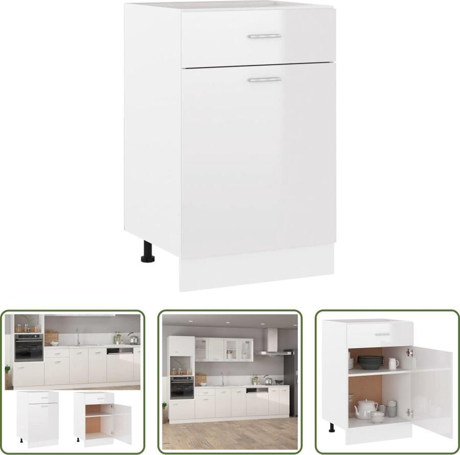 The Living Store Onderkast met lade 50x46x81-5 cm bewerkt hout hoogglans wit Keukenkast
