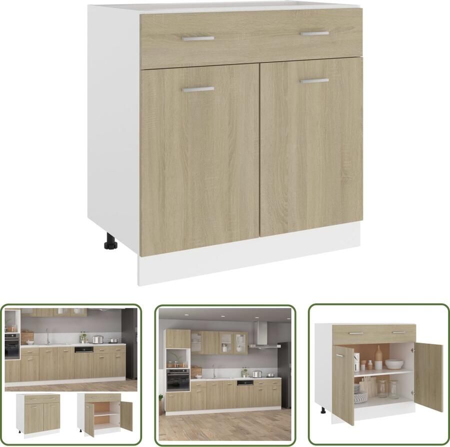 The Living Store Onderkast met lade 80x46x81 5 cm bewerkt hout sonoma eikenkleur Keukenonderkast Lades Opslagruimte Houten Kast Sonomaeiken
