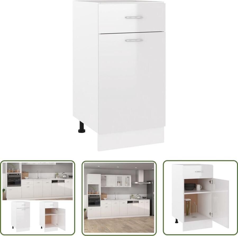 The Living Store Onderkast met lade Lyon 40x46x81 5cm bewerkt hout hoogglans wit Keukenopbergkast Lades Houten Kast Opslagruimte Kookeiland