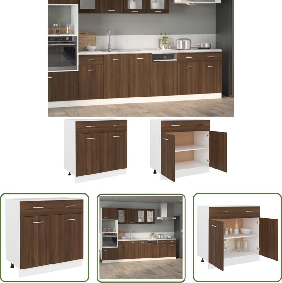 The Living Store Onderkast met lade 80x46x81 5 cm bewerkt hout bruin eikenkleur Keukenonderkast Lades Houten Kast Bruine Eik Keukenopslag