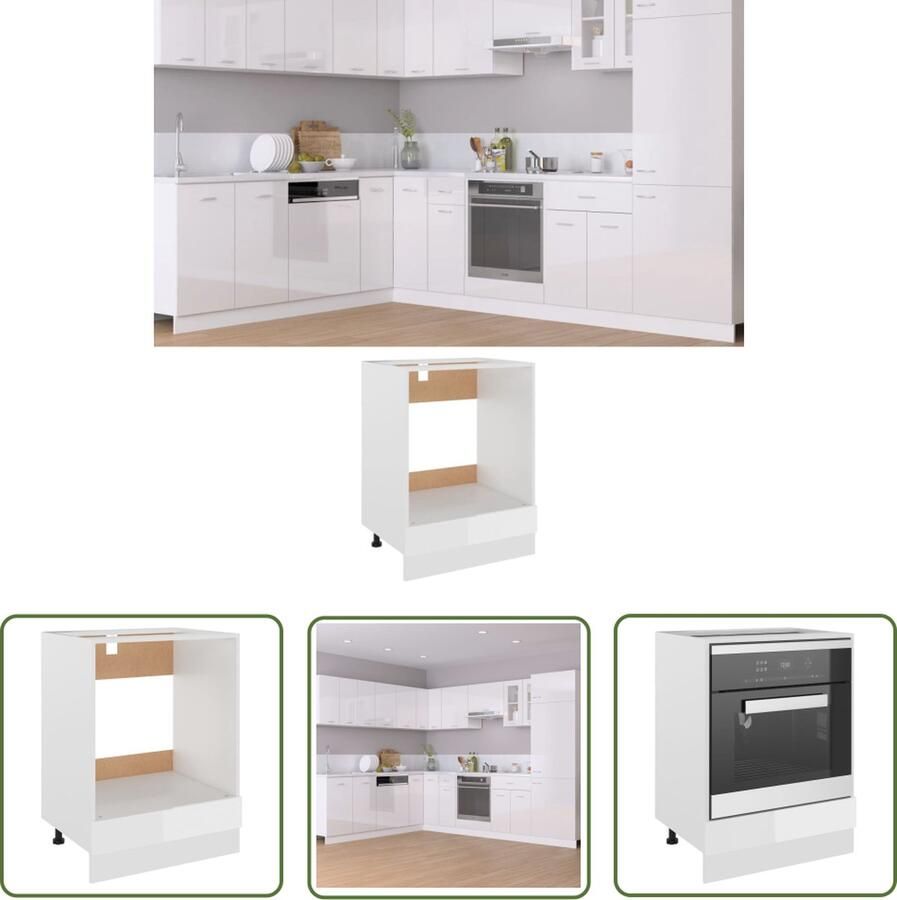 The Living Store Onderkast Riga 60x46x81 5 cm bewerkt hout hoogglans wit Keukenopbergkast Opslagkast Keukenkast Kookeiland Designkast