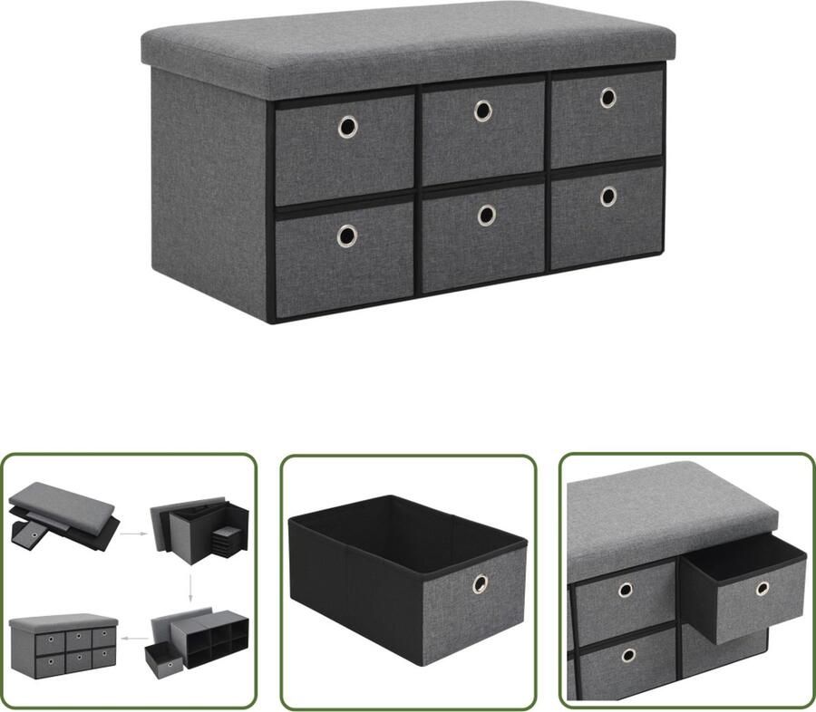 The Living Store Opbergbank inklapbaar 76x38x38 cm kunstlinnen donkergrijs Hocker - Foto 2