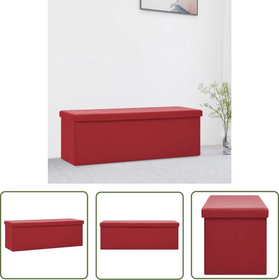 The Living Store Opbergbank inklapbaar PVC wijnrood Opbergbank Halbank Bankschikking Woonaccessoires Meubels - Foto 2