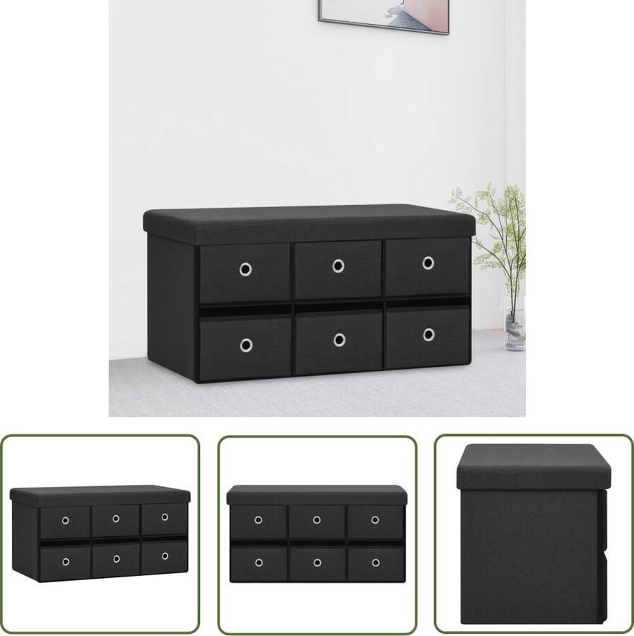 The Living Store Opbergbank inklapbaar 76x38x38 cm kunstlinnen zwart Opbergbank Halbank Zwarte Bank Stoffen Bank Multifunctionele Bank - Foto 2