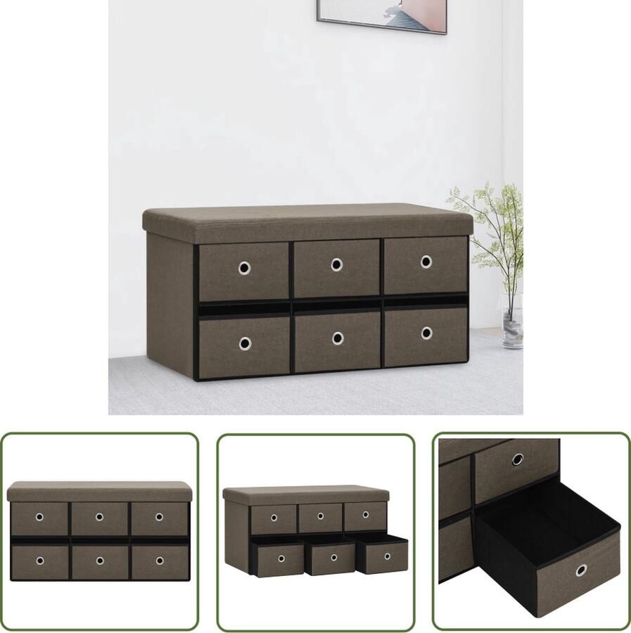 The Living Store Opbergbank Halbank 76x38x38 cm Bruin MDF en kunstlinnen bekleding Comfortabele zitting met 6 lades