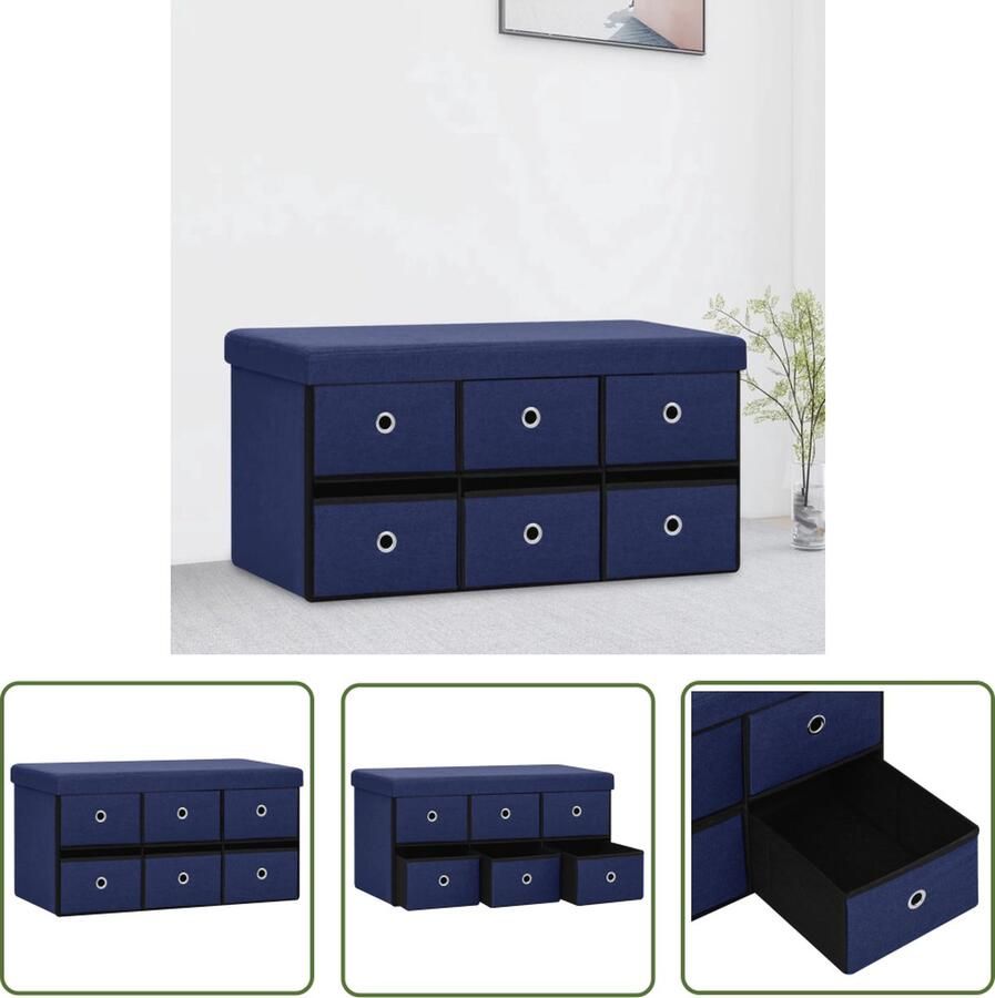 The Living Store Opbergbank Halbank Blauw 76 x 38 x 38 cm Kunstlinnen en MDF - Foto 2