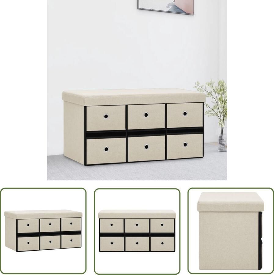 The Living Store Opbergbank inklapbaar 76x38x38 cm kunstlinnen crèmewit Opslagbank Kruipladekast Hallkast Banksysteem Meubilair
