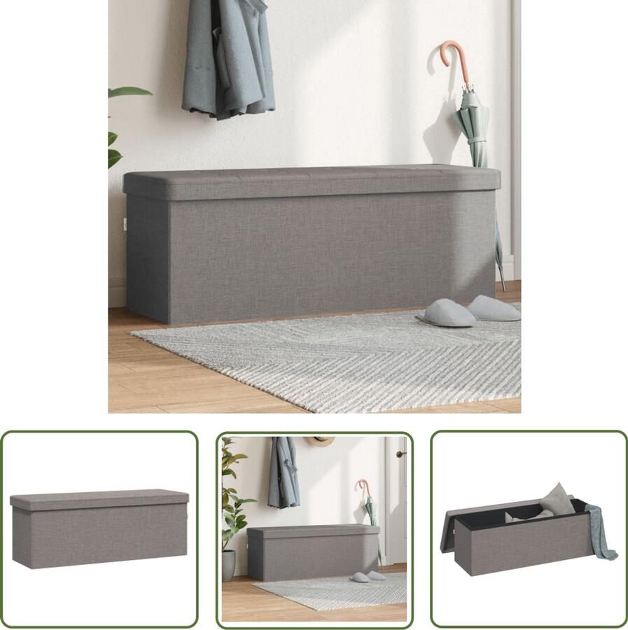 The Living Store Opbergbank inklapbaar kunstlinnen lichtgrijs Opbergbankje Opbergbankjes Bankje Halbankje