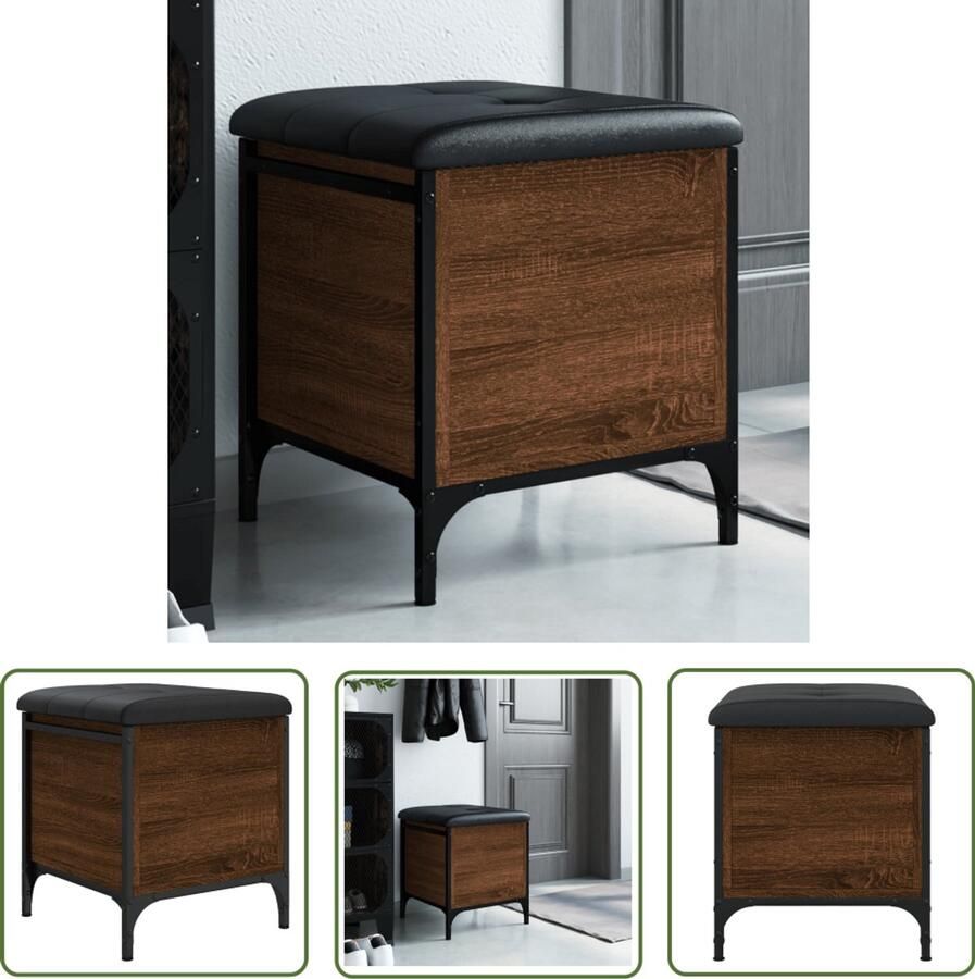 The Living Store Opbergbankje 42x42x45 cm bewerkt hout bruin eikenkleur Opbergbankje Opbergbankjes Schoenenbankje Halbankje