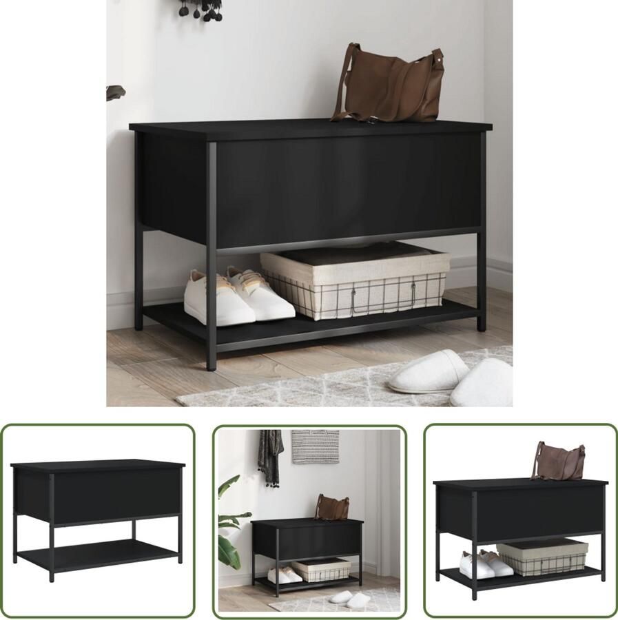 The Living Store Opbergbankje 70x42 5x47 cm bewerkt hout zwart Opbergbankje Opbergbankjes Halbankje Schoenenbankje