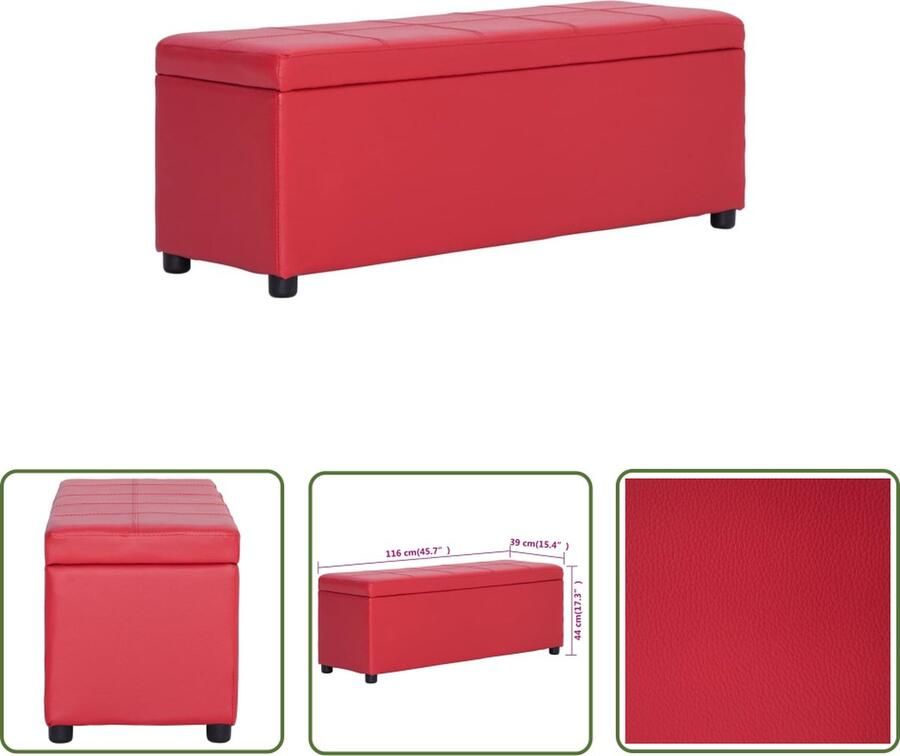 VidaXL The Living Store Opbergbankje Rood Kunstleren bekleding 116 x 39 x 44 cm Intern opbergvak - Foto 2