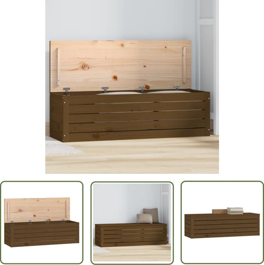 The Living Store Opbergdoos Massief Grenenhout 109 x 36.5 x 33 cm Honingbruin Opbergdoos Opbergkast Grenoble Hout Kastje Decoratief - Foto 2