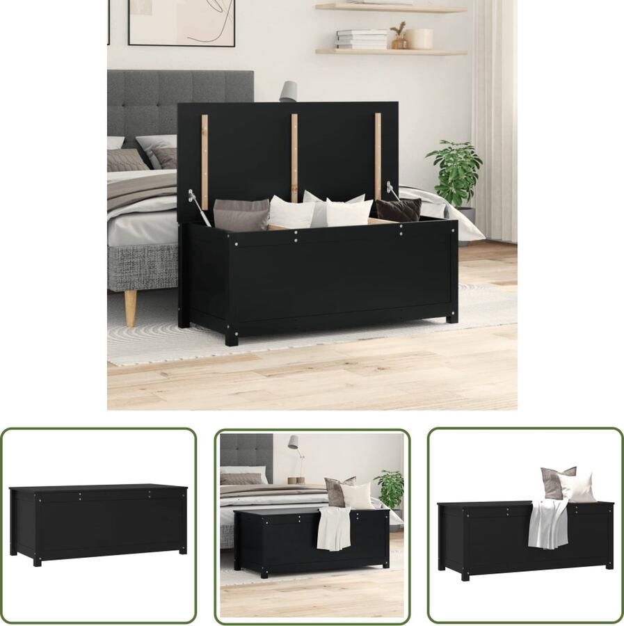 The Living Store Opbergbox zwart 110x50x45 5 cm massief grenenhout Opbergdoos Massief Hout Grenenhout Zwarte Opbergdoos Kast - Foto 2