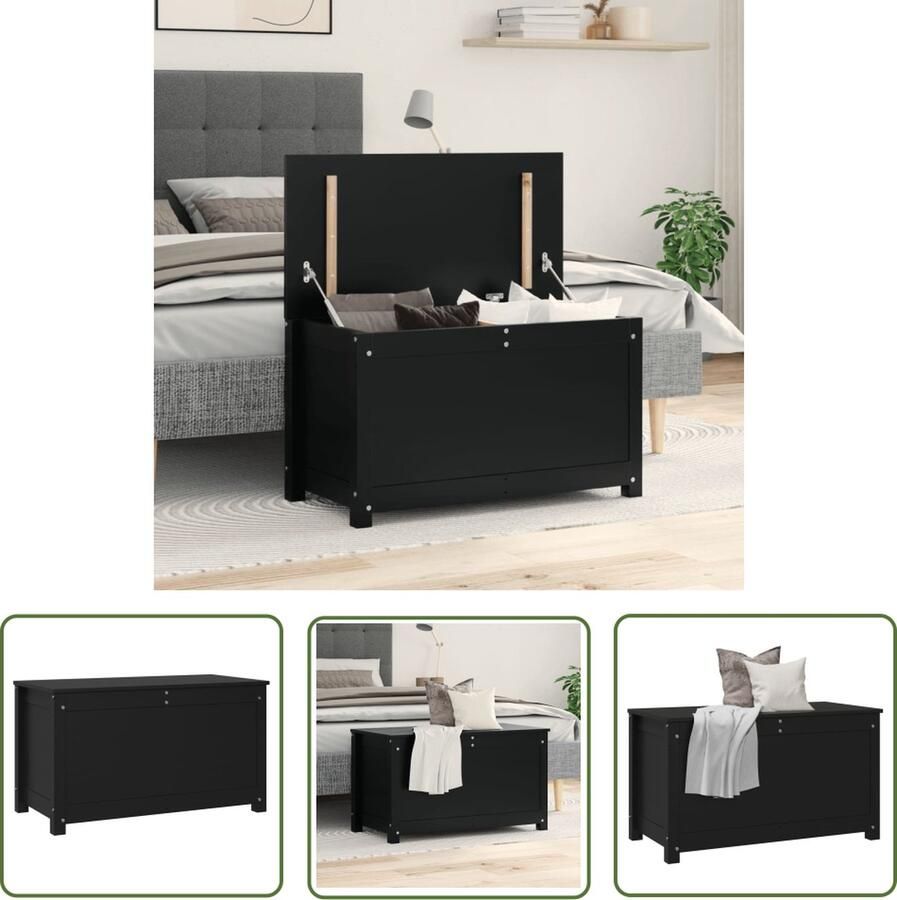 The Living Store Opbergdoos Massief grenenhout 80 x 40 x 45.5 cm Zwart Opbergdoos Opslagkast Kast Hout Grenenhout - Foto 3