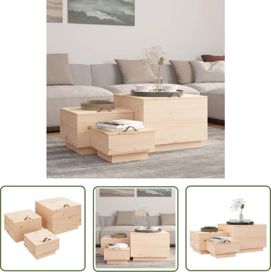 The Living Store Opbergboxen Grenenhout Groot- 57x55x40cm Middel- 45x43x30cm Klein- 35x33x20cm Opslagdozen Houten Dozen Grenenhouten Kastjes Opberger Decoratieve Opslag - Foto 2