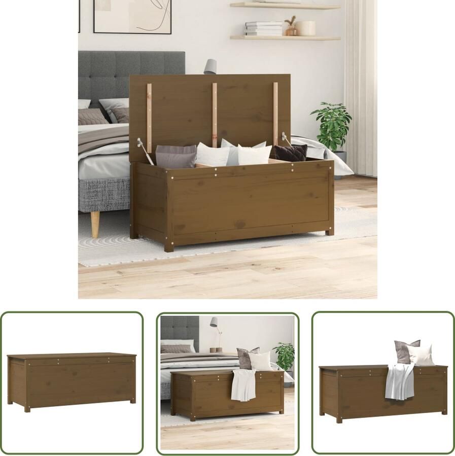 The Living Store Opbergdoos Massief grenenhout 110 x 50 x 45.5 cm Honingbruin Opbergdoos Grenenhouten Kast Houtkast Opberger Opbergrekken - Foto 3