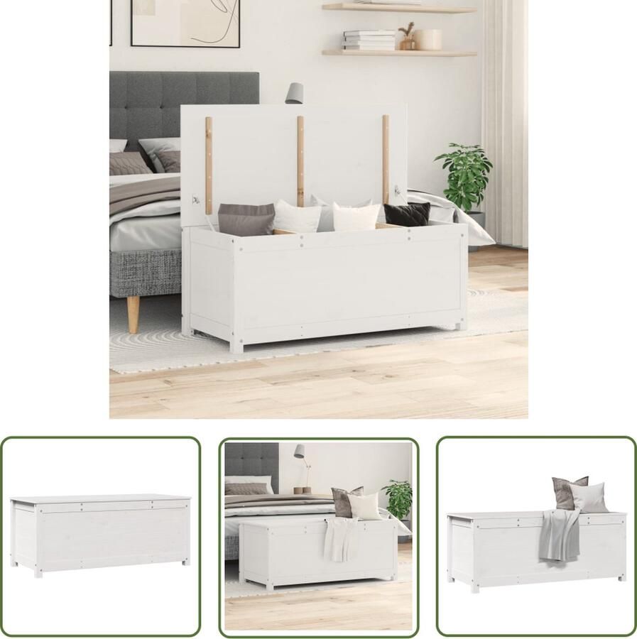 The Living Store Opbergdoos Massief Grenenhout 110 x 50 x 45.5 cm Wit Opbergdozen Opbergkast Grenoble Hout Wit Meubilair Kastje - Foto 4